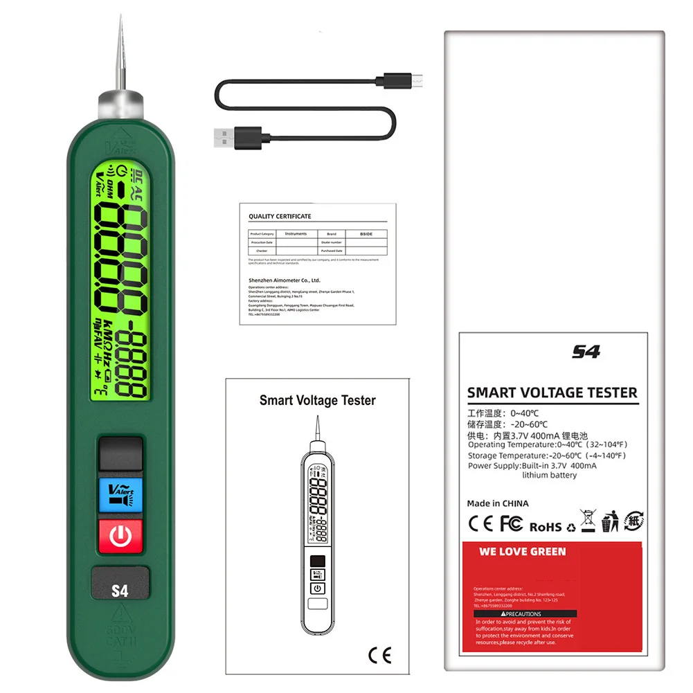 

1set Smart Test Pen S4 Smart Non-Contact Induction Tester AC Voltage Test Induction Pen Rechargeable Power Tools Accessories