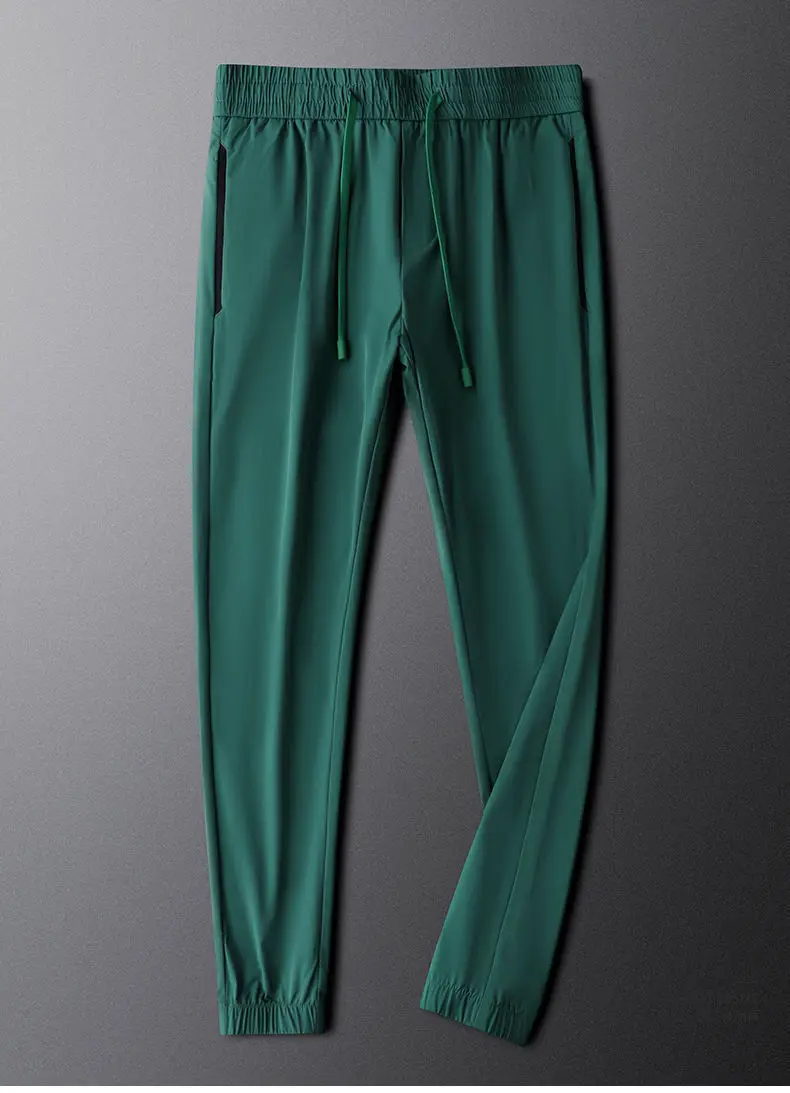 Boweylun Ice Silk Summer New Sports Casual Leggings Trouser Men's Light Comfortable Breathable Quick Dry Nine-Point Pants