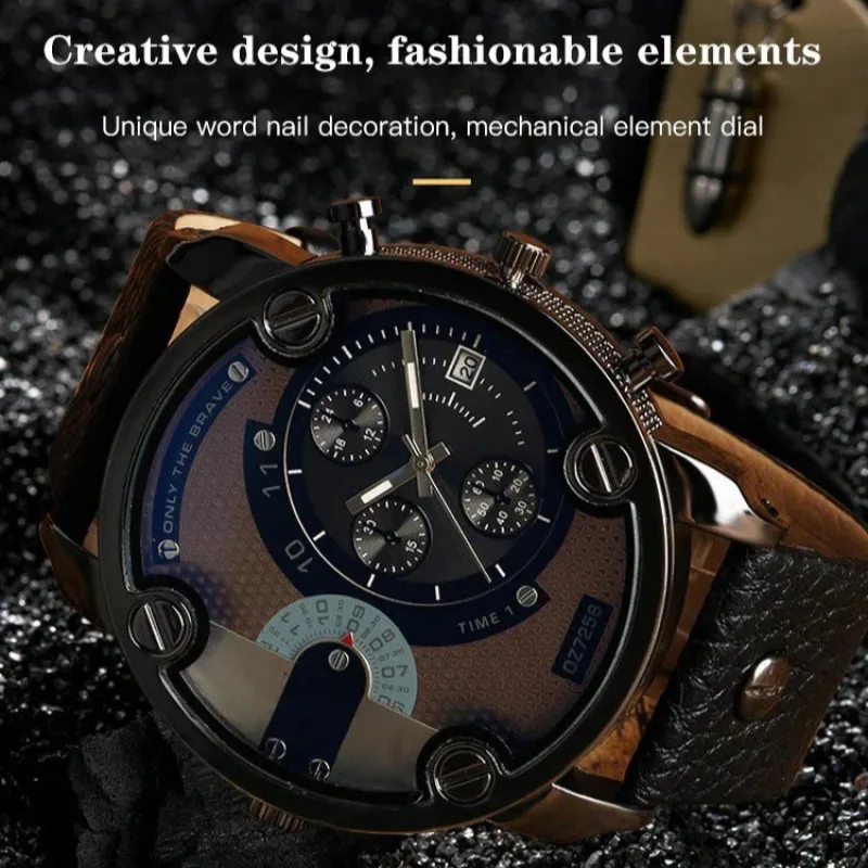 Montre à quartz avec ceinture pour homme, grand cadran, mode