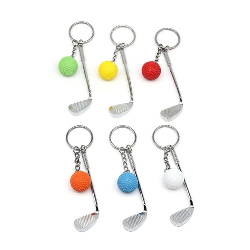 ADWE 6Pcs Golf Keyring with Golf Club and Golf Ball, Key Holder Golf Keychain with Golf Club and Golf Pendant Gift for Golfer