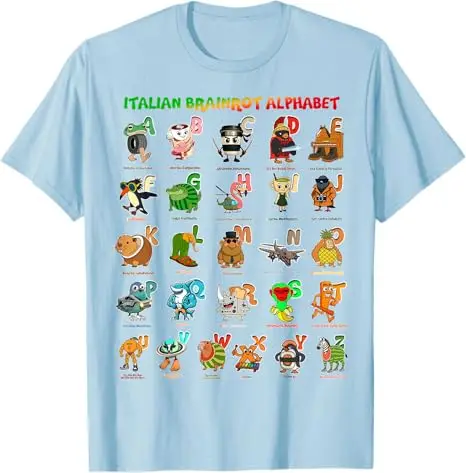 Italienisches BRAINROT Alphabet Lustiges Meme Genz Charakter T-Shirt Jungen Mode Grafik Outfit Y2k Humor Söhne Geburtstag T-Shirt Neuheit Geschenk – Detail 8