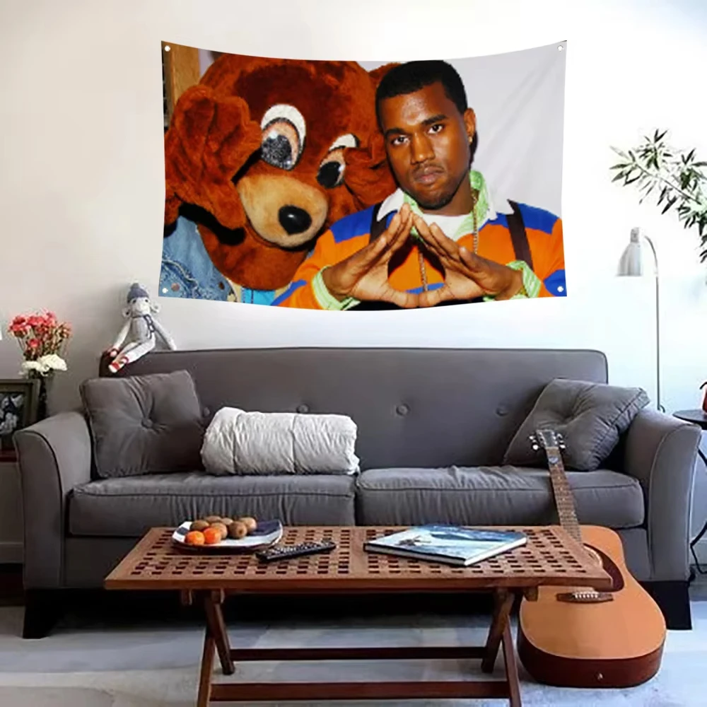Kanye West Bear 'College Dropout' Rapper Flag Tapestry Poster Banner - Ideal for Bar Beer House College Dorm Man Cave Decor