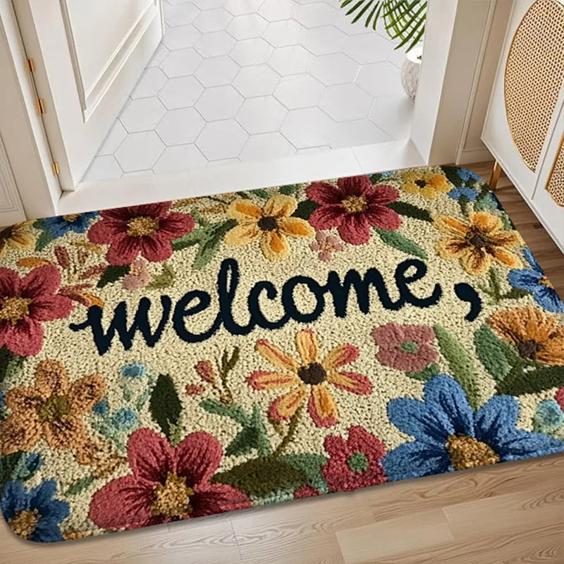 1 pc fresh flower welcome door mat 50 * 80, 40 * 60 machine washable door mat furry and warm entrance door mat and entrance mat