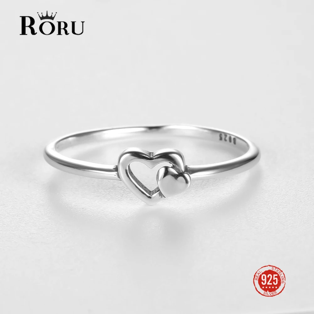 925 Sterling Silver Lovely Heart In Heart Pave Finger Ring for Women Authentic Silver Fine Jewelry Gift 2022