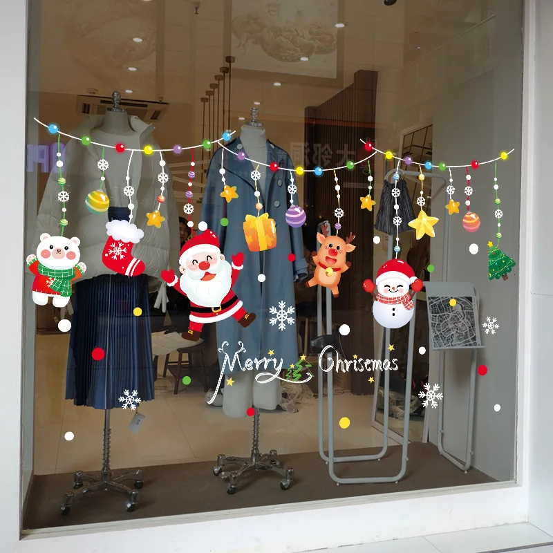 90*52cm Christmasmas Colorful Hanging Stickers - DIY Self-Adhesive Window Decor for Mall, 4S Shop, Jewelry Store, Glass Door Dec