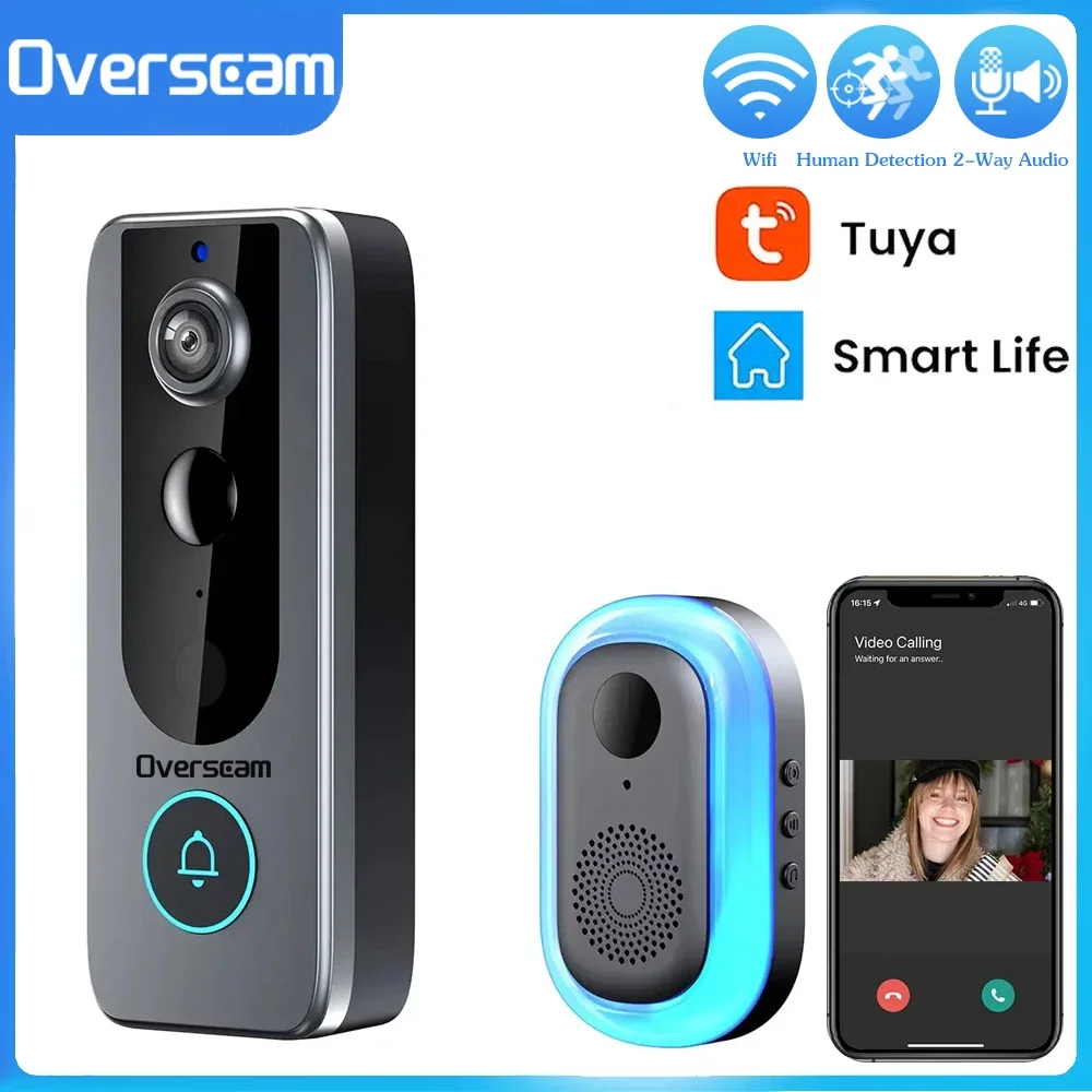 

Tuya Doorbell with Camera Wireless Bundle Video Doorbell Wifi HD 1080P Outdoor Phone Door Bell Camera Security Video Intercom IR