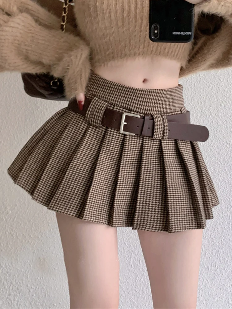 

Женская юбка трапециевидной формы с высокой талией в коричневую клетку из полиэстера в стиле ретро, подходит для различных случаев