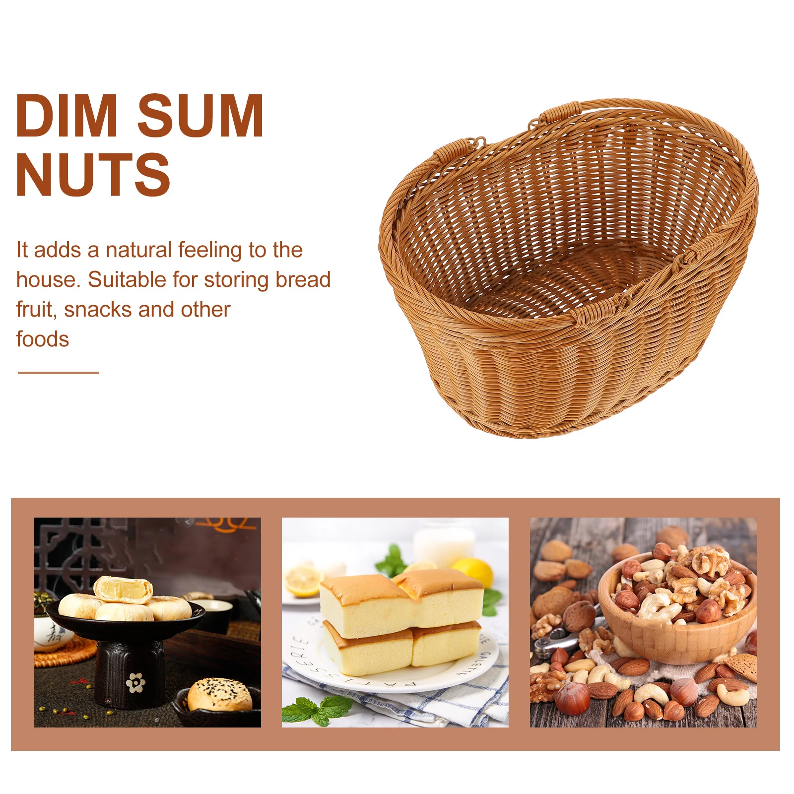 Panier de rangement de fruits et légumes, 1 pièce, panier de pique-nique Portable tissé pour pain, collations, imitation rotin léger Multi