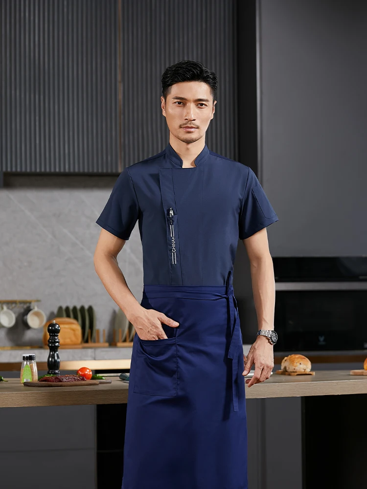 Western Restaurant Kellner Uniform Männer kochen Jacke Catering Küche Arbeits kleidung Hemd Grill Bäckerei Café Overalls Kurzarm