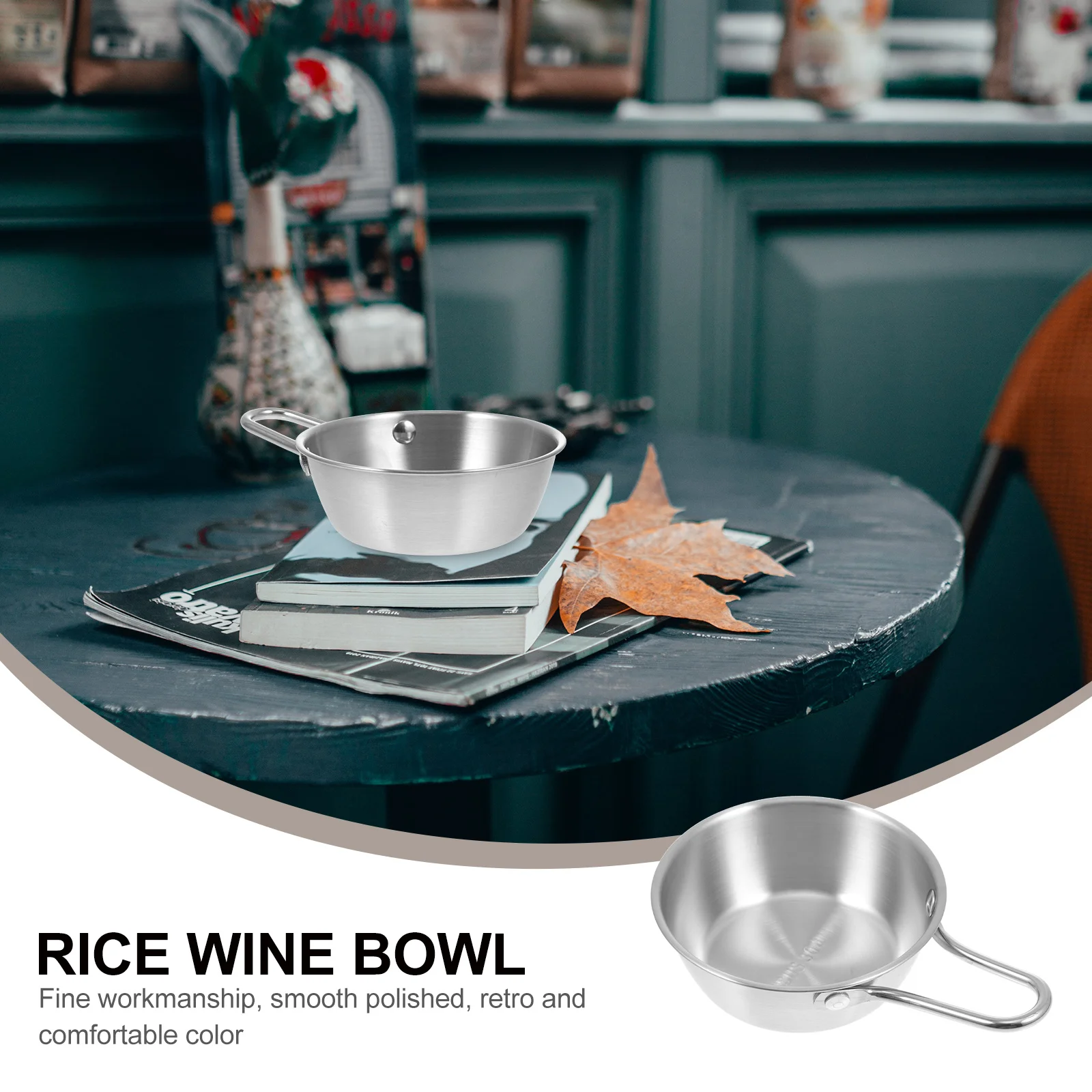 

1 pc Stainless Steel Rice Wine Korean Style Simple Design Thickened Soup Noodle With Handle Hot Pot Bowl Korean Snack Bowl