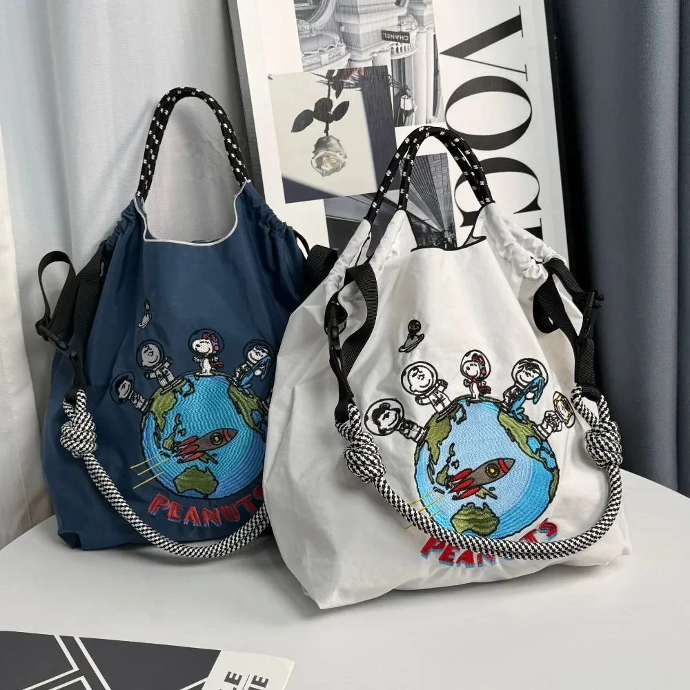 Miniso Snoopy Crossbody Bag Embroidered Nylon Eco Friendly Shopping Storage Bag Canvas Large Capacity Commuter Shoulder Bag