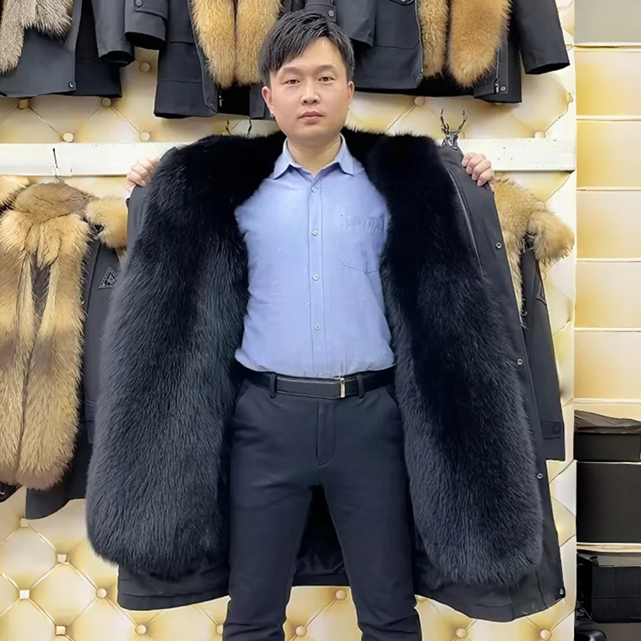 Cnegovik Real Fur Jacket Men Winter Parka Black Natural Fox Fur Jacket With Hood Best Selling Long Genuine Fur Parka For Man