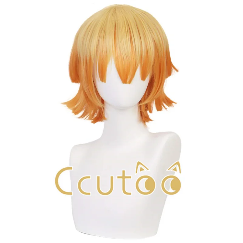 Agatsuma zenitsu peruca de cabelo sintético resistente ao calor agatsuma zenitsu amarelo laranja desgradado curto perucas cosplay