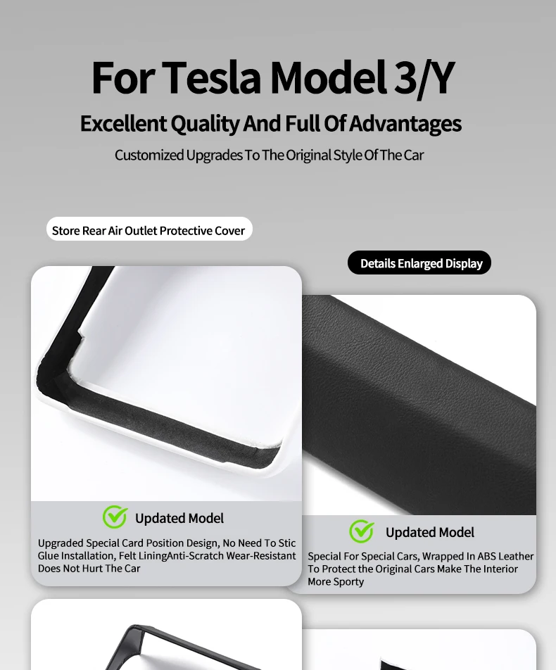 Für Tesla Model 3 Highland & Model Y Juniper Hintere Lüftungsabdeckung & Leder-Mittelkonsolen-Armlehnenbox-Schutz Auto-Zubehör – Detail 1