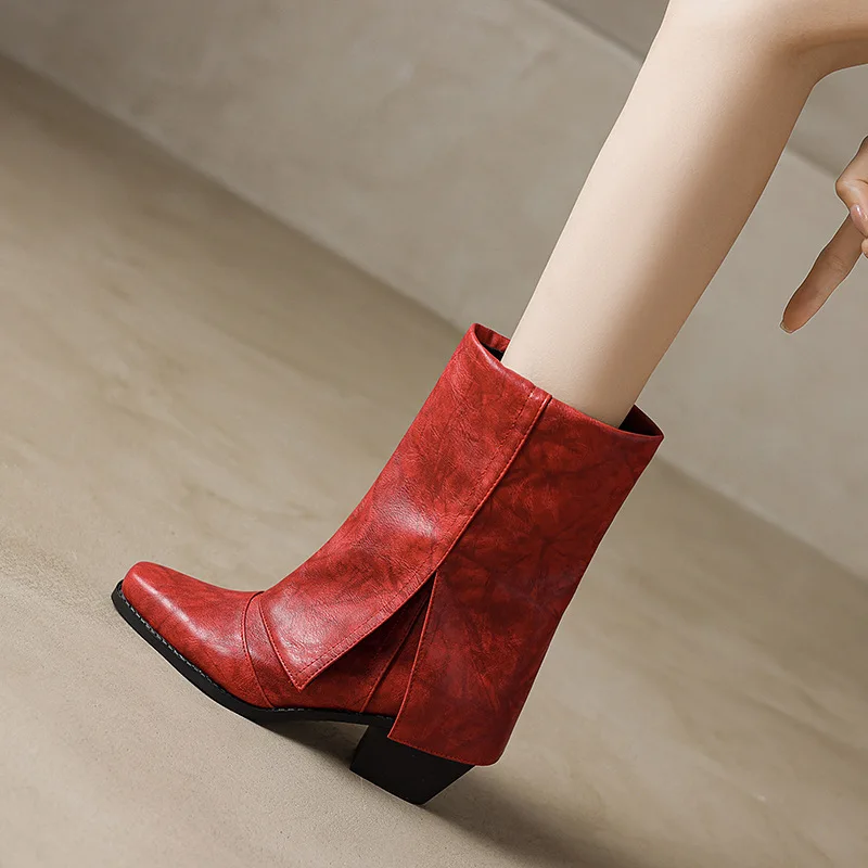 

Women's Autumn and Winter Boots Pants Boots Thick Heel Square Toe Short Boots