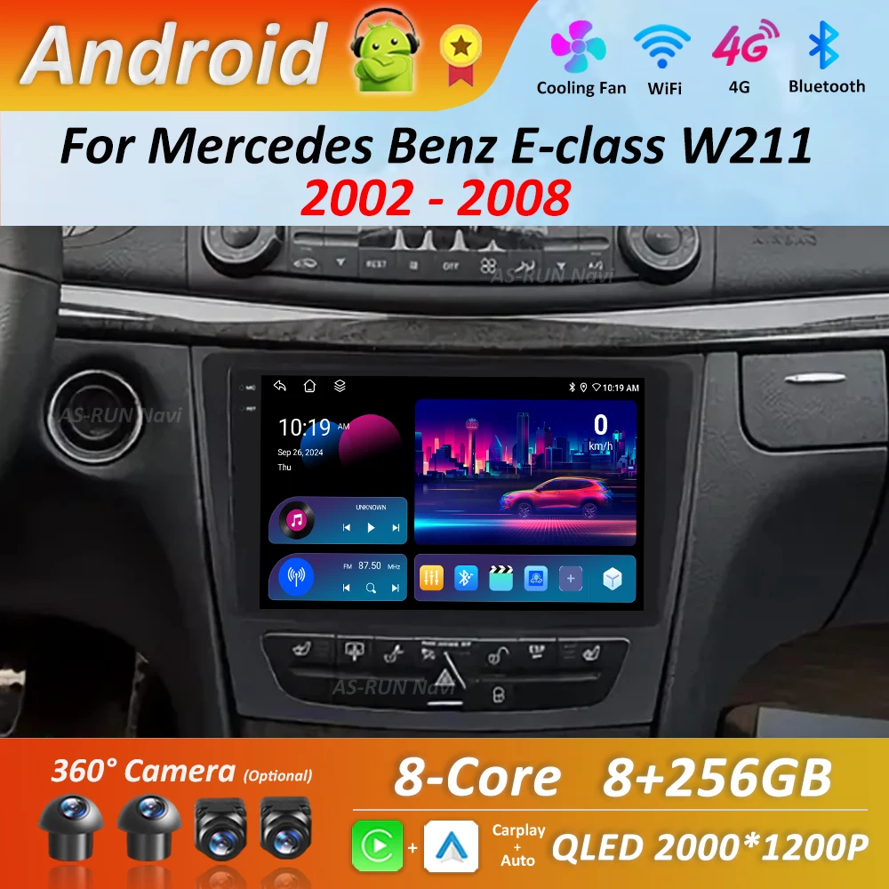 

Система Android 14, автомобильный радиоприемник, мультимедийный плеер для Mercedes Benz E-class W211 2002-2008, сенсорный экран, 4G WiFi BT GPS Navi