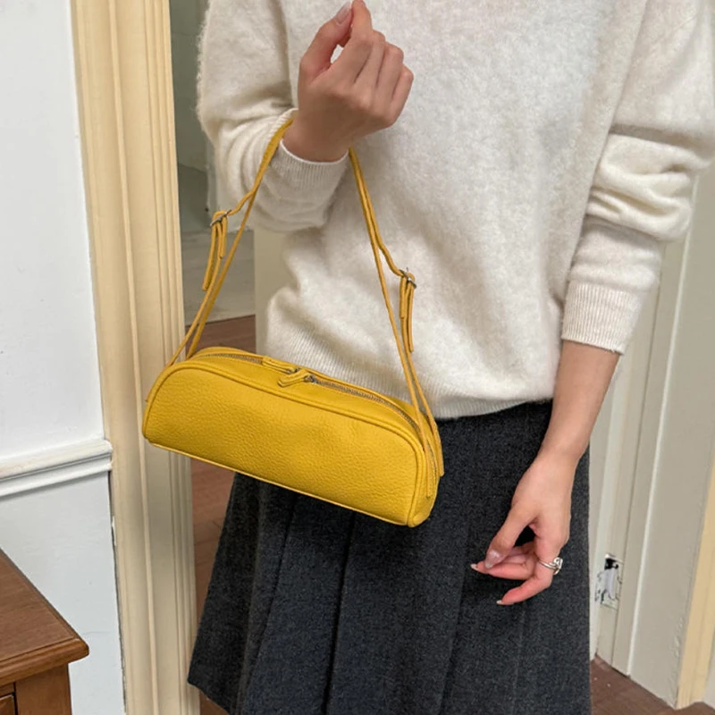 Koreanische Lychee-Textur Schultertasche, Damen Einfarbige Minimalistische Unterarmtasche, Vintage Pendler-Handtasche mit Reißverschluss – Detail 10