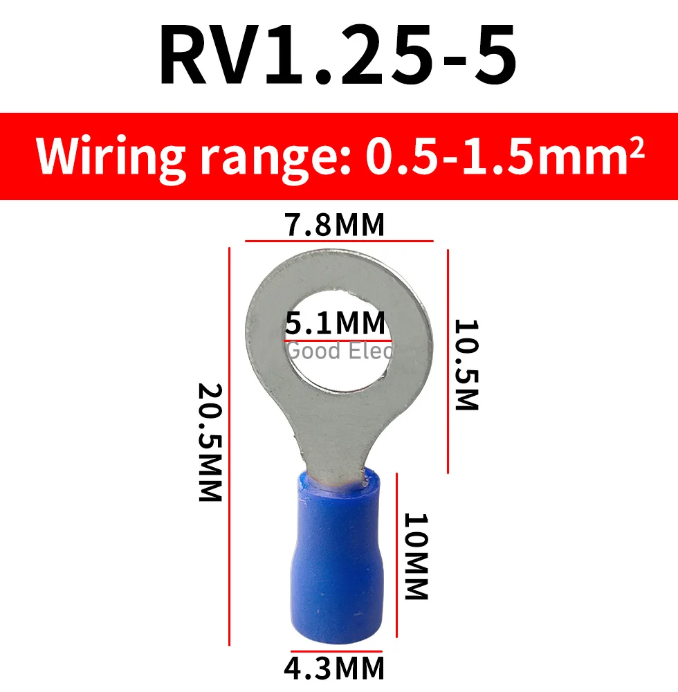 50pcs red RV1.25-3 RV1.25-4 RV1.25-8 Ring Insulated Wire Connector Electrical Crimp Terminal Cable Wire Connector AWG