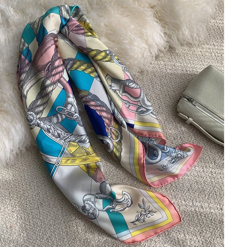 2024 Spring 100% Silk Scarf Shawl 90 Silk Scarves Wraps Neckerchief Double Sided Popular Printing