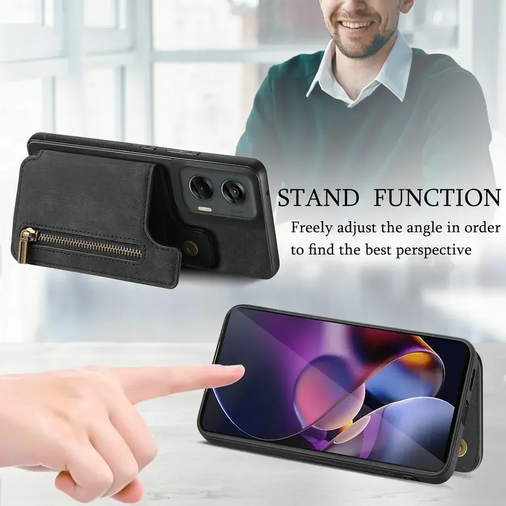 G85 G55 G56 G96 5G Zipper Wallet Case Leather Capa for Motorola Moto G34 G35 G66Y J G75 35 56 G Stylus 15 Power Cover Card Funda