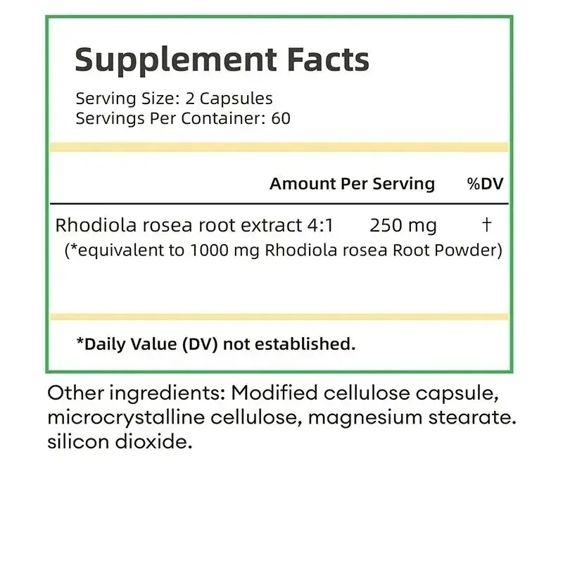 Rhodiola Rosea - Helps with Brain Function and Memory, Stress Relief, Non-GMO, Gluten-Free