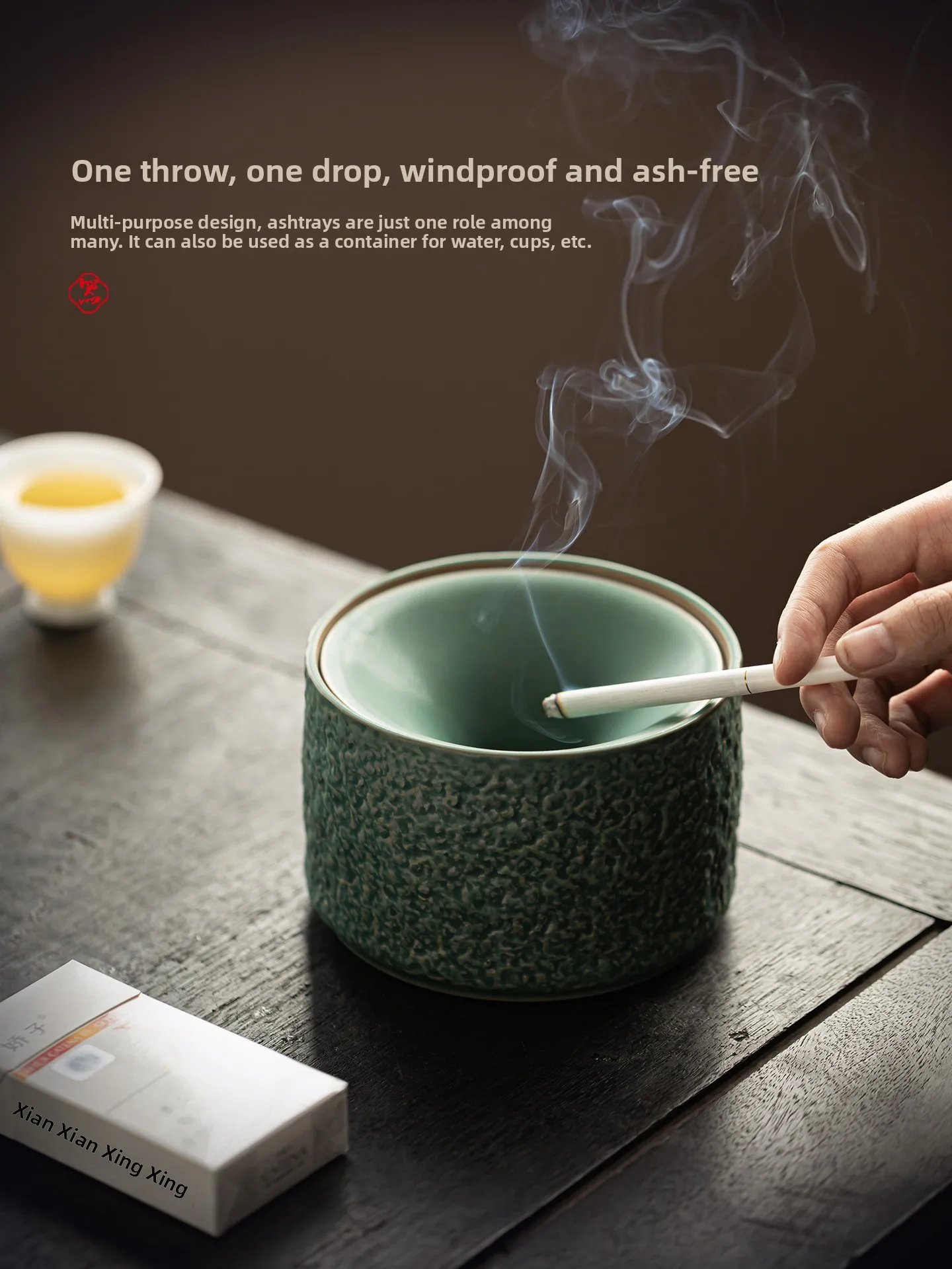 

Creative Ceramic Ashtray Dustproof Office Living Room Tea Table Chinese Style Ash Cup Six Days Kiln Change Vintage Design