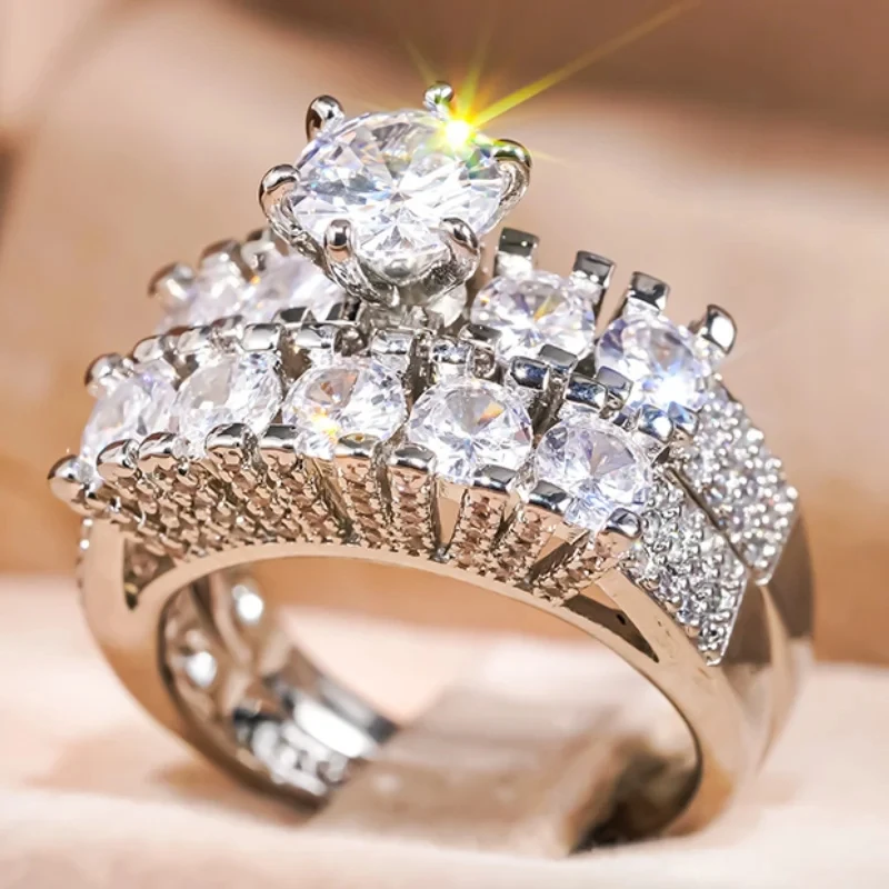 

Huajie 2pcs Sets Bright Zirconia Rings for Couple Ring Engagement Wedding Accessories Fashion Jewelry