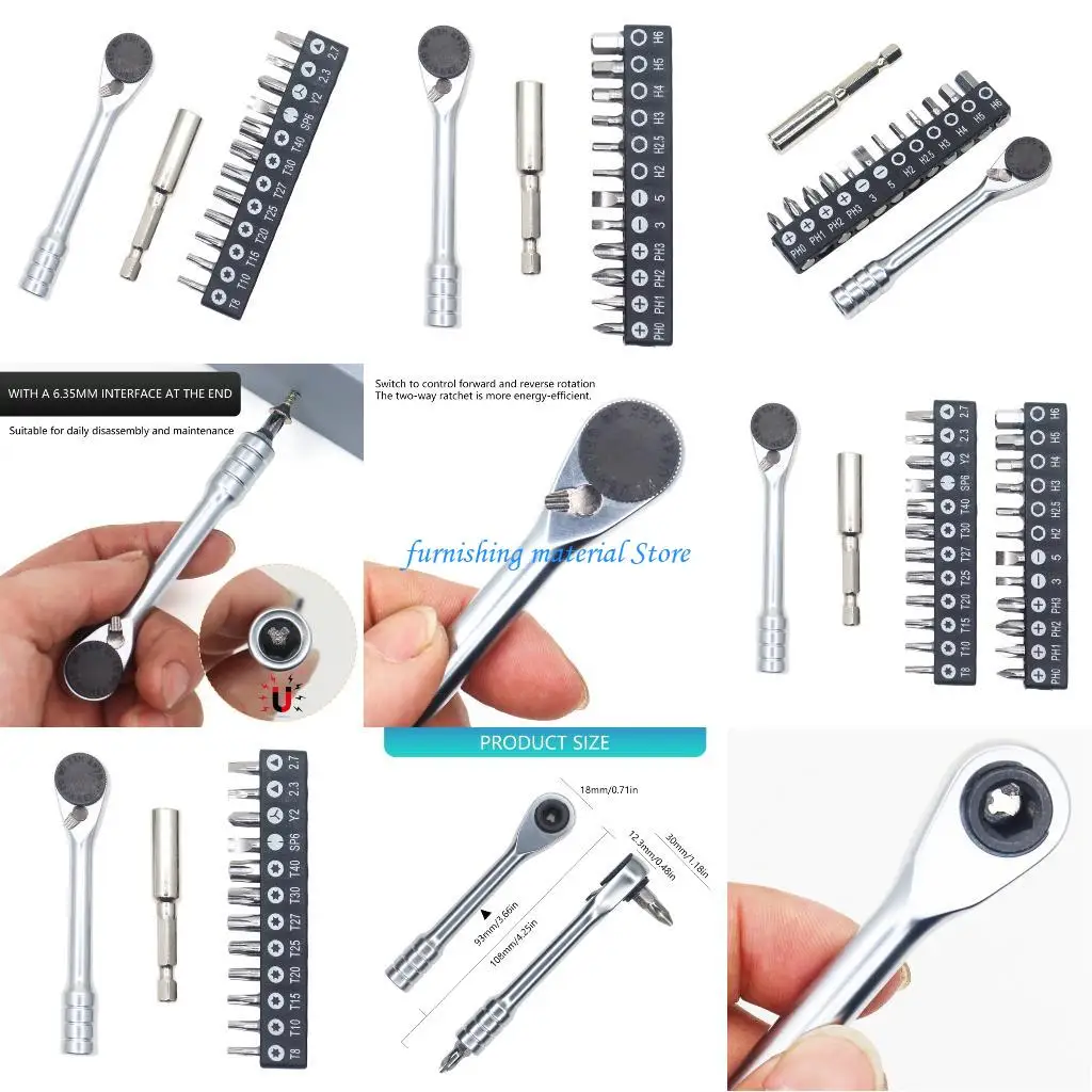 

Y5GD Ratchet Handle 1/4Inch Drive with Reversible Switches For Electronics Repair