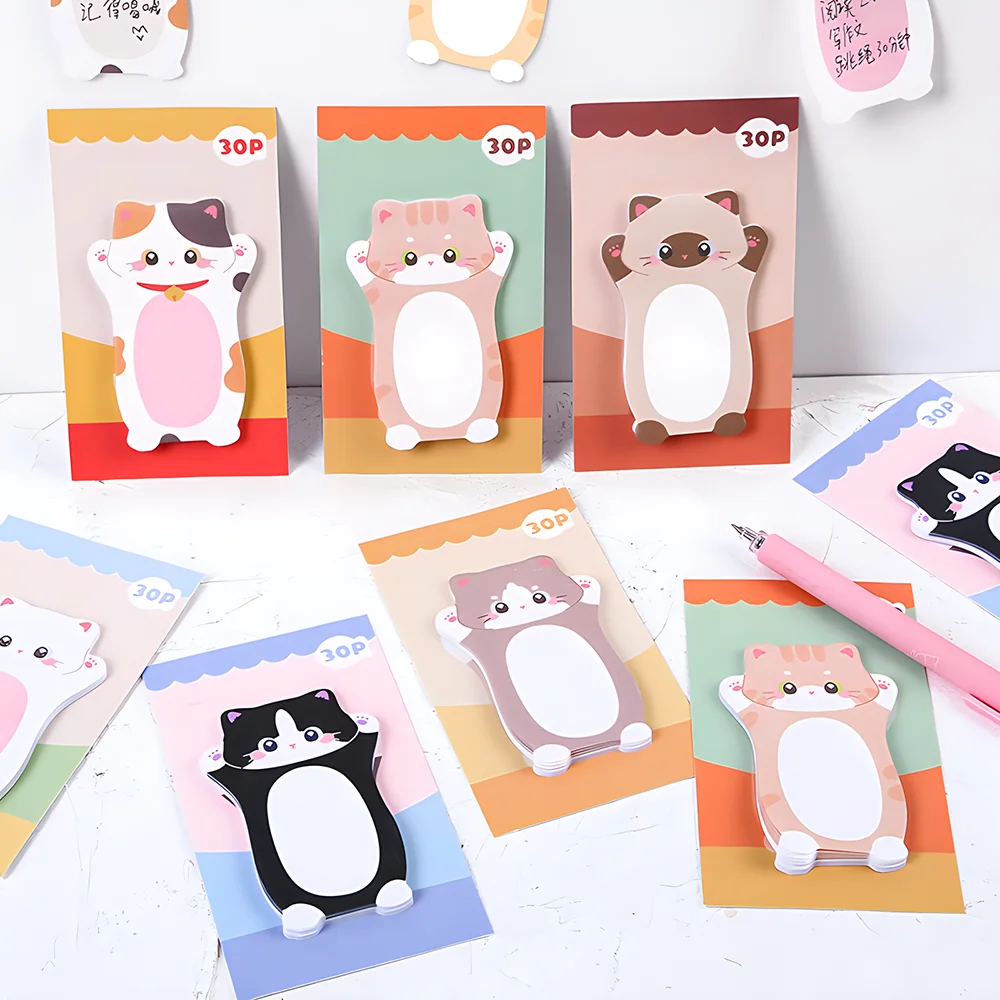 Imagem -02 - Notas Pegajosas do Gato Estético Cute Kawaii Memo Pad Funny Post Notepad Papelaria de Papel Planejador Diário Index Check to do List Sticker