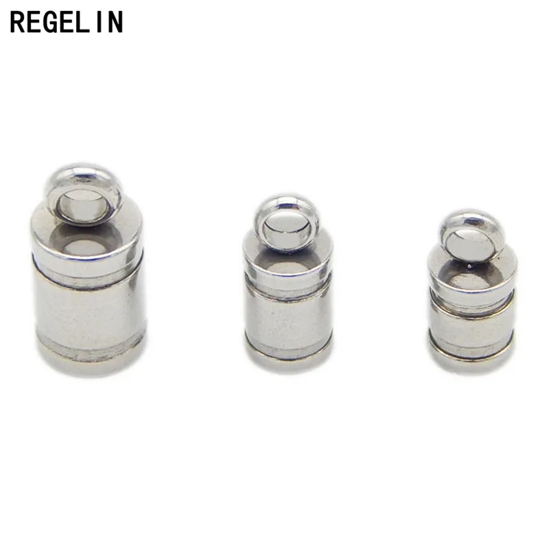 REGELIN Zaślepki ze stali nierdzewnej Skórzane zapięcia końcowe sznurka Zagniatany koralik 20 sztuk/partia dla 2/3/4/5/6mm Okrągły skórzany sznurek DIY Złącze — zdjęcie 3