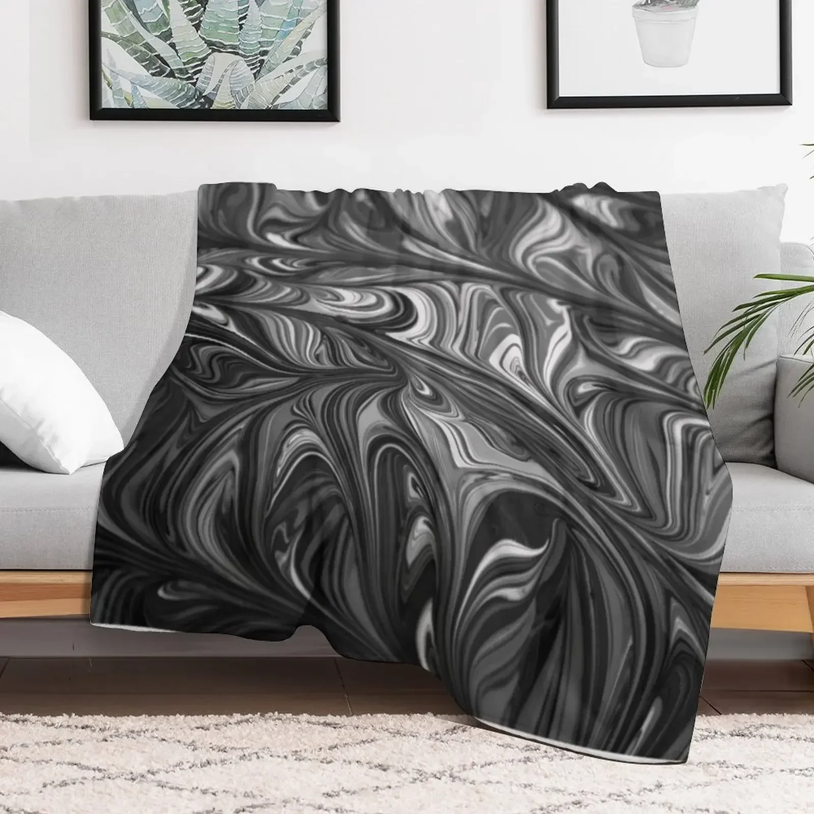 

Modern Black And White Abstract Paint Pattern Throw Blanket Thin Camping Blankets