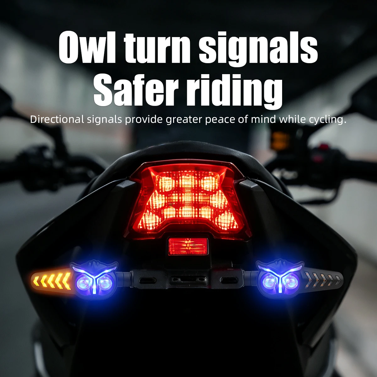 1pair Universal Motorcycle Owl Style Front Rear Blinker Turn Signal for Motorcycle Dual Color Indicator Driving Turning