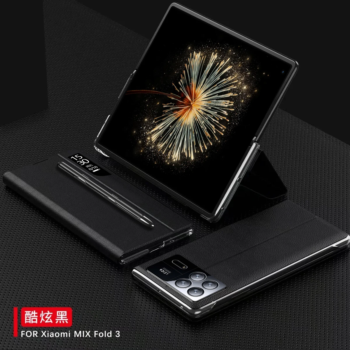 

with S Pen For Xiaomi MIX Fold 3 Case Smart Clear Window View Flip Phone Cover For MIX Fold 3 Leather Cases Stand Luxury