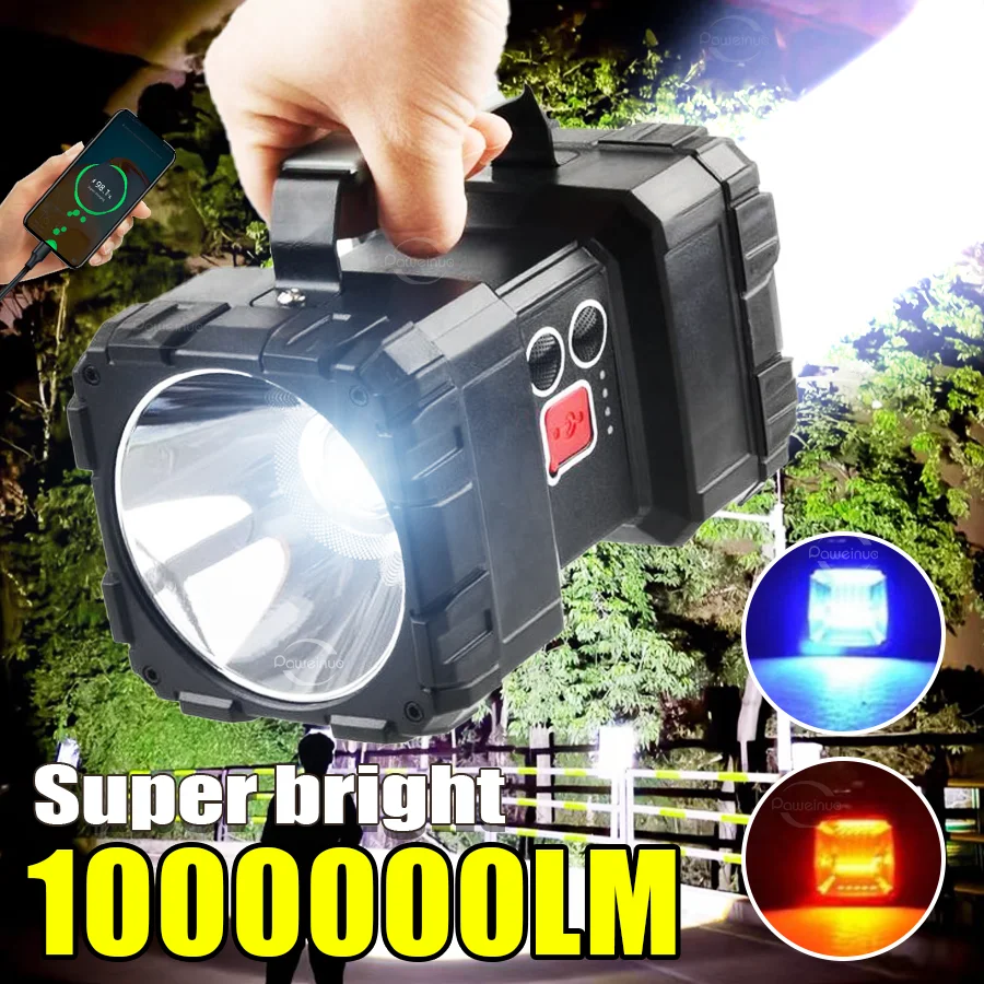 

100000LM High Power LED Flashlight Type-c Rechargeable Torch Light Outdoor Portable Searchlight Super Bright Camping Work Lamp