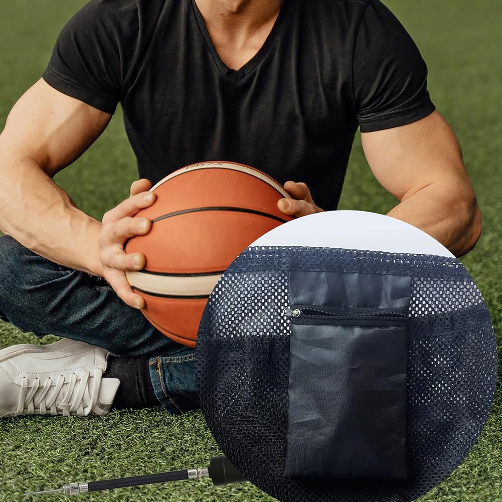 Single Ball Bag with Zipper Pocket Mesh Carry Bag Drawstring Sling Back Bag for Carrying Basketball Volleyball Soccer Football