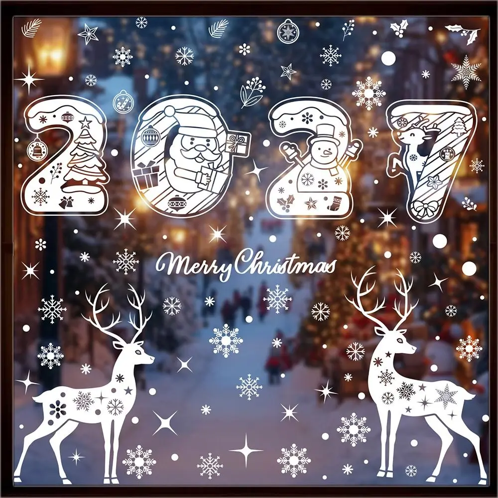 Electrostatic Merry Christmas Window Stickers 2027 Mutlicolor Window Decorations DIY Snowflake Snowman Santa