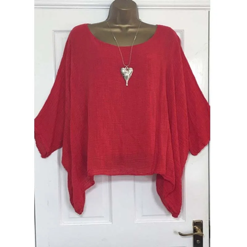 Manches chauve-souris pull Blouse femme grande taille 5Xl hauts décontractés amples femmes col rond demi manches Simple hauts d'été