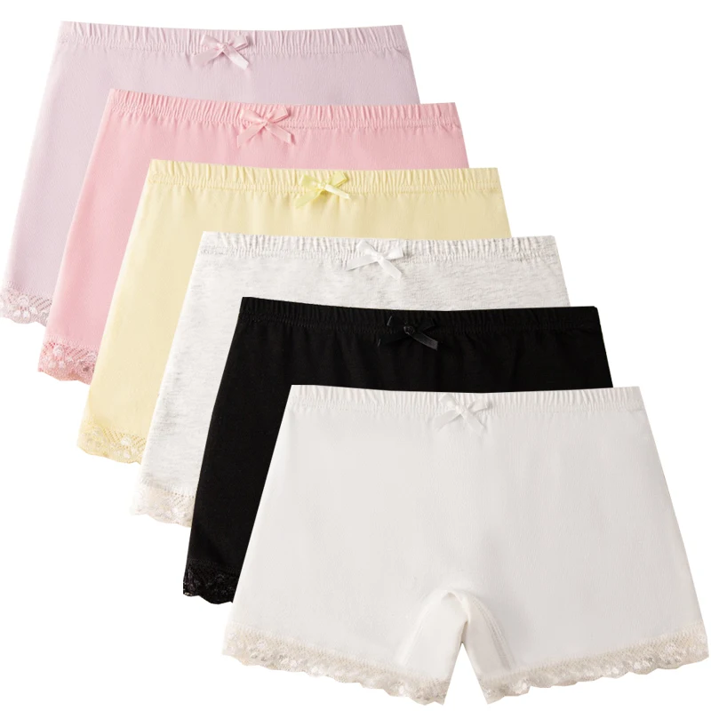 6pcs Children's Solid Pantys Girls Cotton Panties Soft Pretty Child Underwears Kids Baby Boxer Breathable Safety Lace Underpants