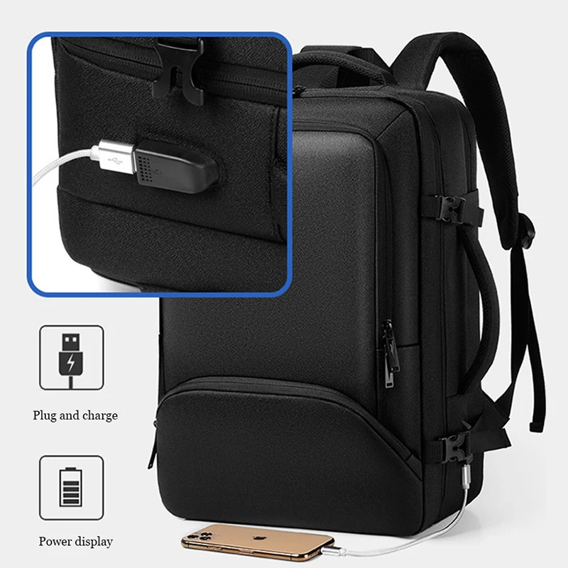 Mochila para ordenador portátil de gran capacidad de 17,3 pulgadas para hombre, puerto USB, bolsas de negocios multifuncionales, bolsa de viaje al aire libre, mochila escolar Oxford impermeable