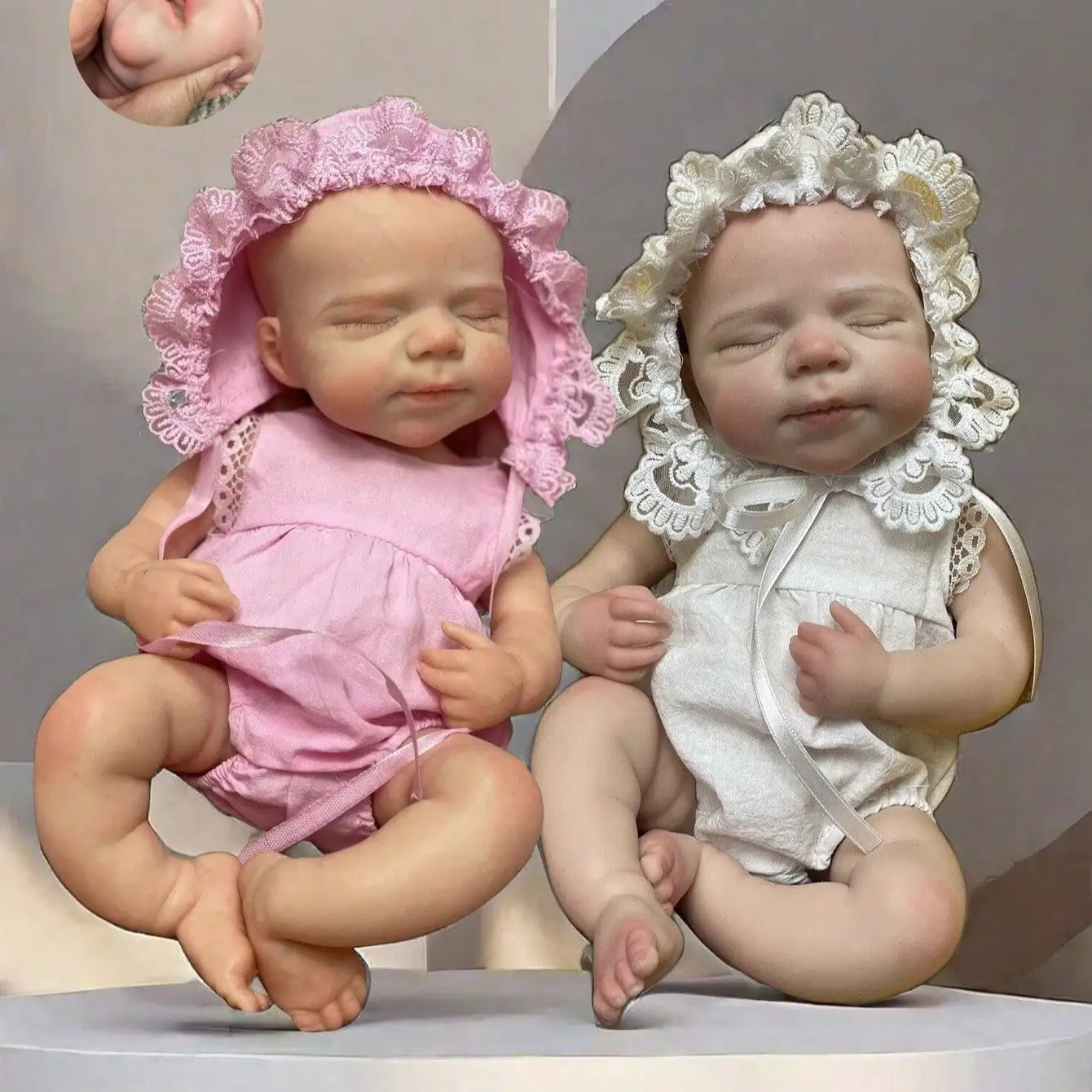 

Saskia 13 Inch Soft Solid Silicone Newborn Girl With Visible Veins And 3D Painted Details. Openable Mouth, Two Outfit Options