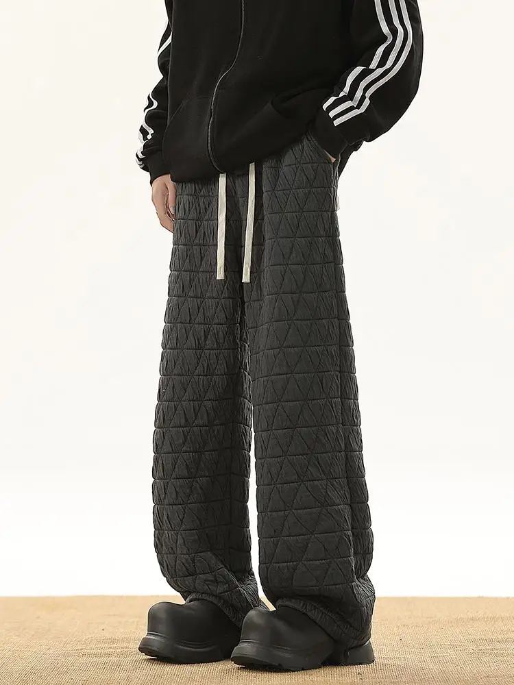

Men's Winter Outdoor Skiing down Cotton Pants Black Diamond Grid Warmth below Freezing Long Trousers Straight Leg Casual Jeans