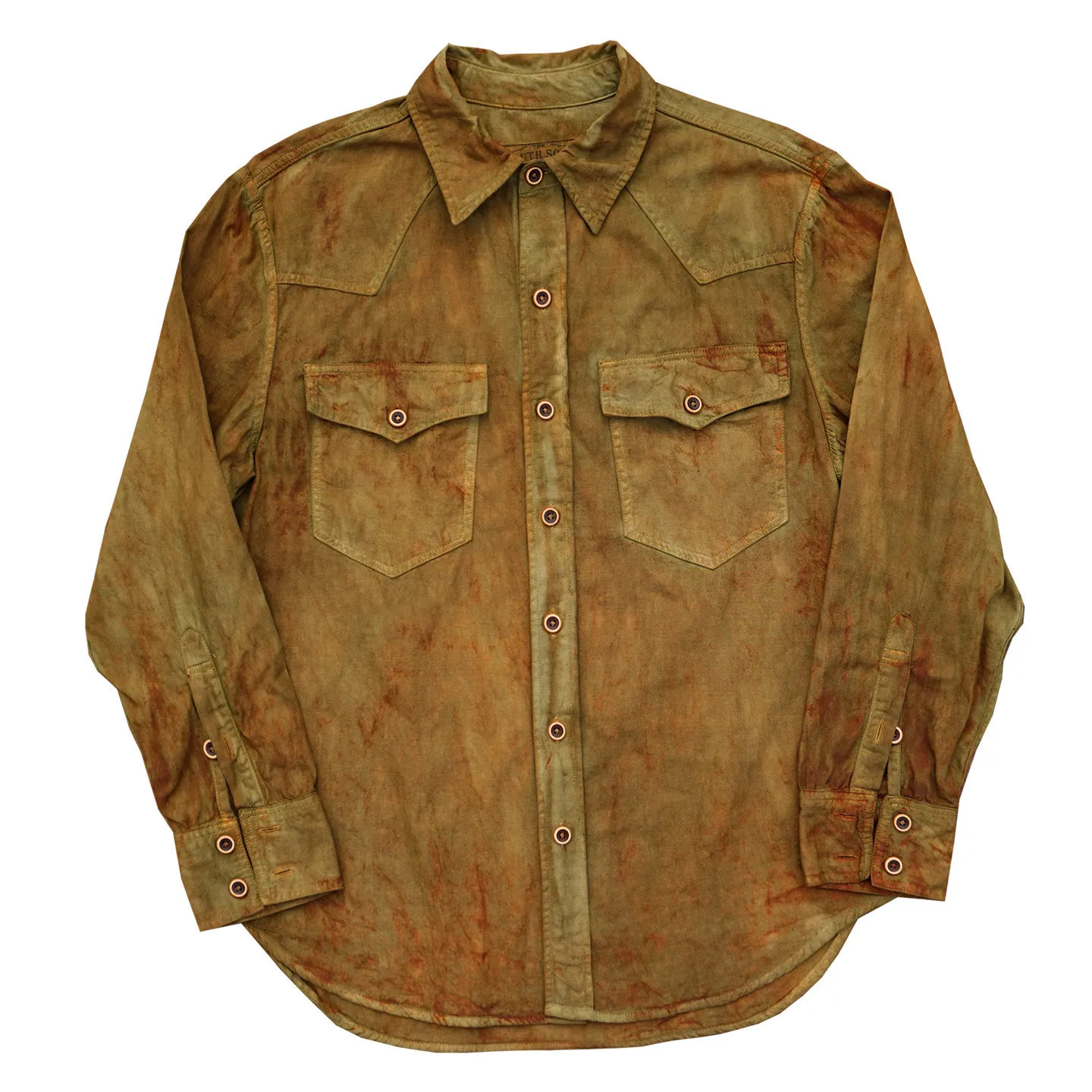 American Retro Heavy Cotton Hand-Made Old Plant Dyed Western Shirt Onion Skin Dyed Grass and Wood Dyed Coat