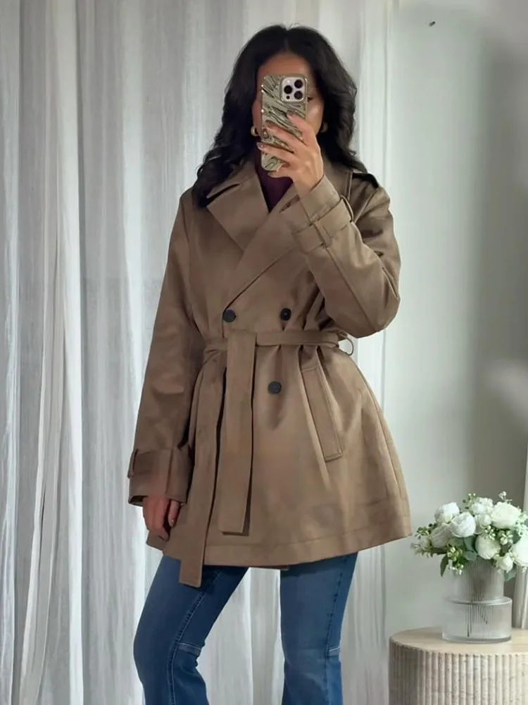 

HH женское осеннее уличное модное пальто женское ветровка из искусственной кожи повседневное двубортное пальто с лацканами и карманами украшающее пальто