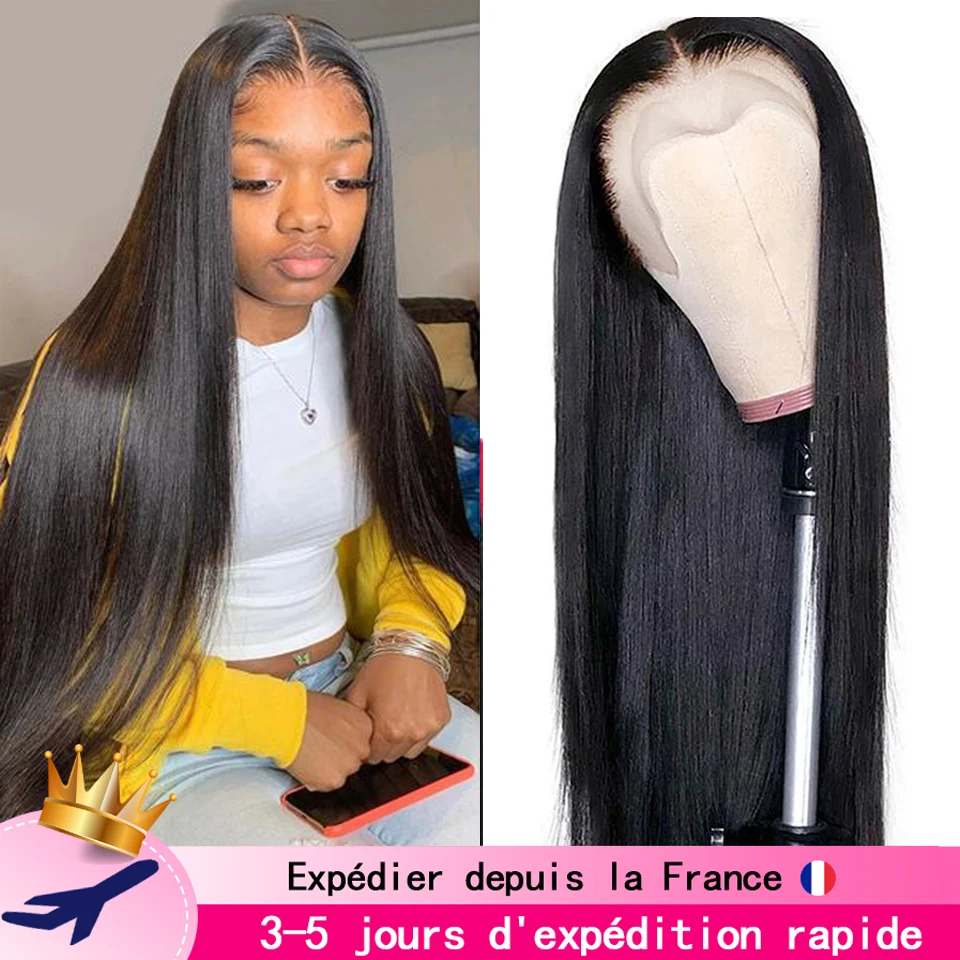 Peluca de cabello humano liso con encaje Frontal, pelo Natural brasileño largo, 13x4, 28, 30 y 32 pulgadas, 34 y 36 pulgadas, entrega en 3 días a