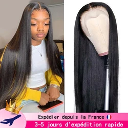 Peluca de cabello humano liso con encaje Frontal, pelo Natural brasileño largo, 13x4, 28, 30 y 32 pulgadas, 34 y 36 pulgadas, entrega en 3 días a Francia