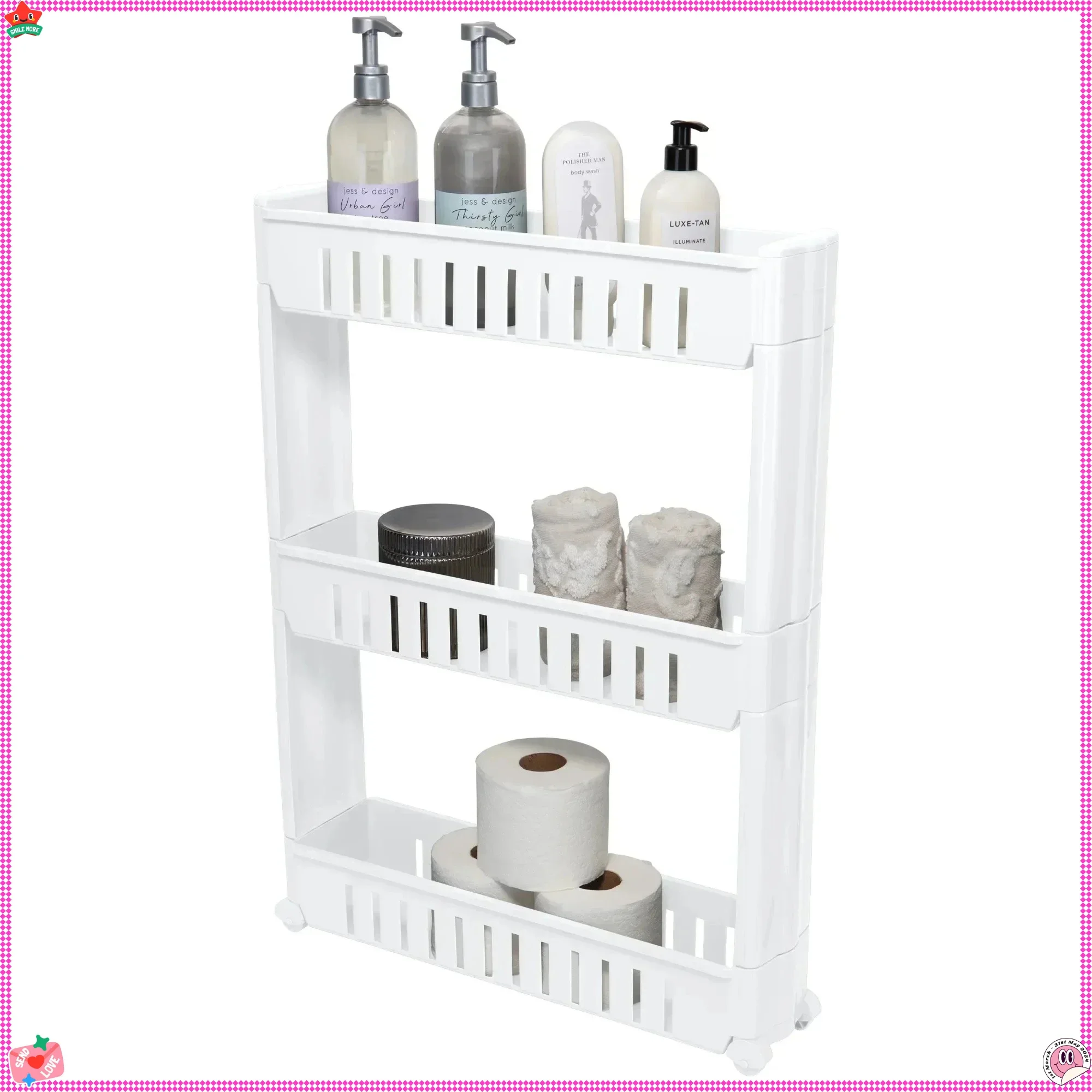 منظم عربة تخزين رفيع مع 3 طبقات، أدراج سهلة الانزلاق للخزانة والمطبخ وغرفة الغسيل والمخزن