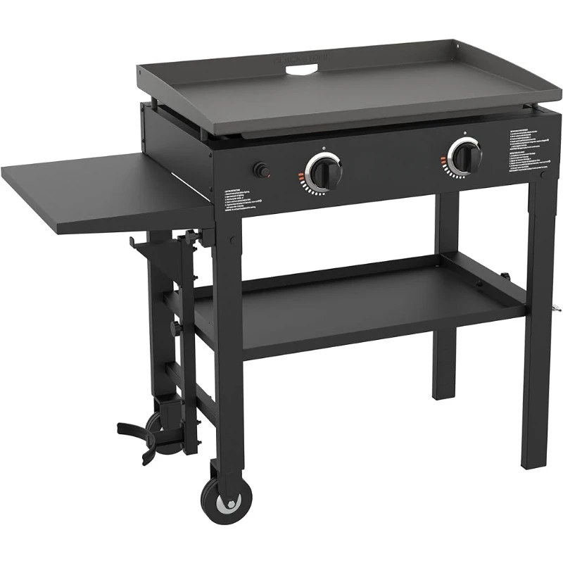 Outdoor Cooking Flat Top Gas Grill Griddle 2 Burner Propane Fuelled Rear Grease 69 Pounds