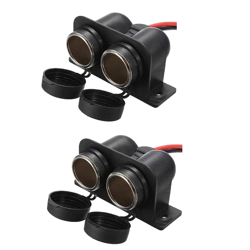 2X Cigarette Lighter Socket 12V Waterproof Dual Power Plug Outlet With Wire For Car Motorcycle Scooter Boat ATV Rv