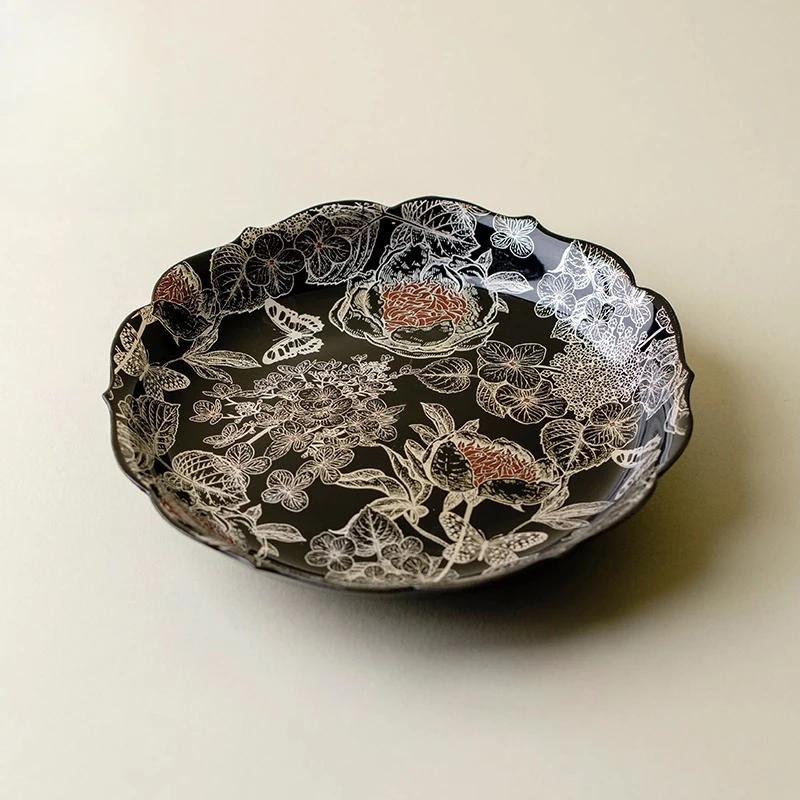 

High-end silver color flower butterfly dance flower mouth pot bearing light luxury high-value dry bubble plate, kung fu tea set