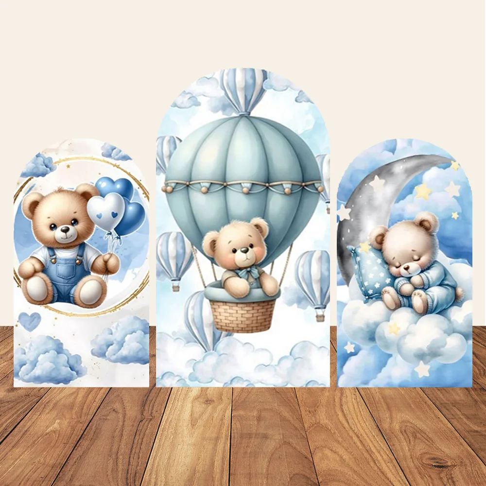 Couverture d'arc d'ours, arrière-plan de mariage, réception-cadeau pour bébé, anniversaire, arrière-plan arqué, tissu Double face élastique doux, accessoires de décoration de fête